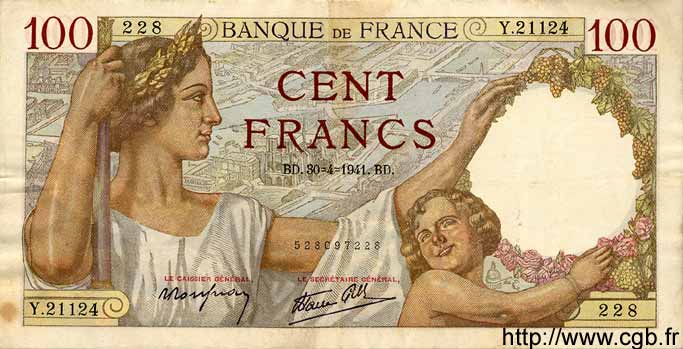 100 Francs SULLY FRANCIA  1941 F.26.51 MBC