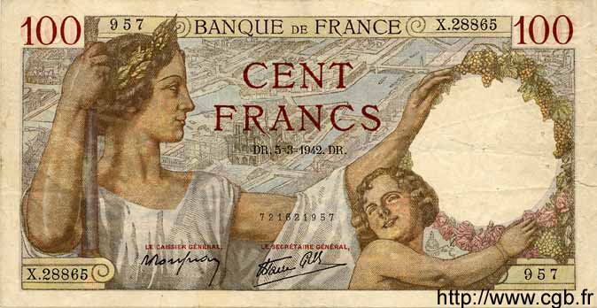 100 Francs SULLY FRANCE  1942 F.26.67 VF