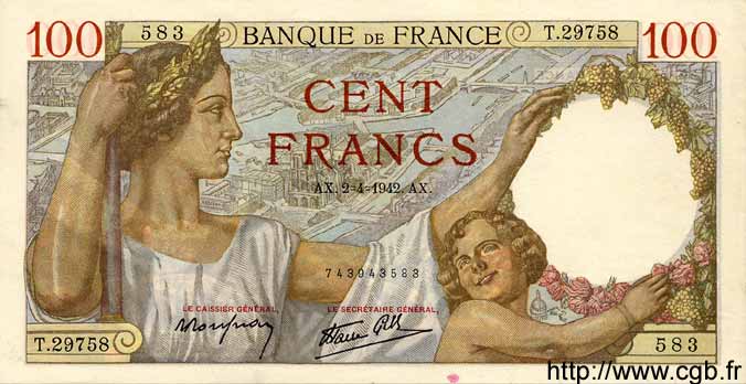 100 Francs SULLY FRANCIA  1942 F.26.69 SPL