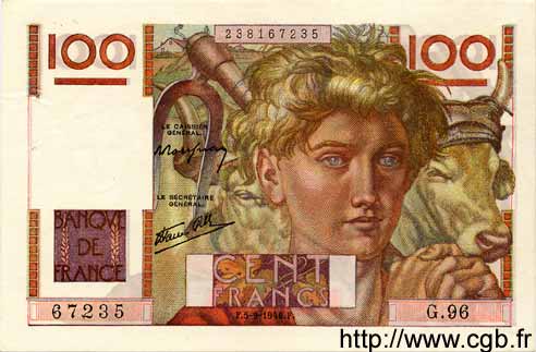 100 Francs JEUNE PAYSAN FRANCIA  1946 F.28.08 AU