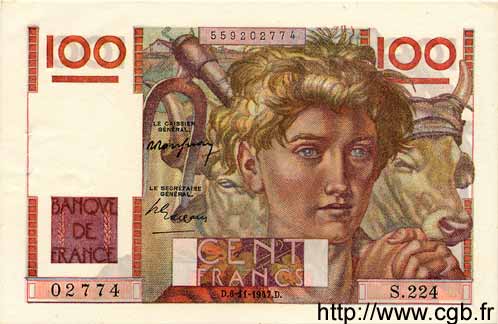 100 Francs JEUNE PAYSAN FRANCE  1947 F.28.16 AU