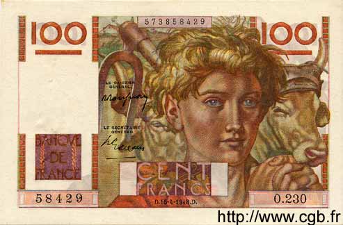 100 Francs JEUNE PAYSAN FRANCIA  1948 F.28.17 SPL+