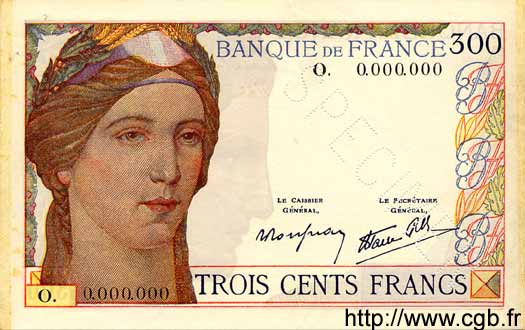 300 Francs FRANCE  1938 F.29.01Sp XF+
