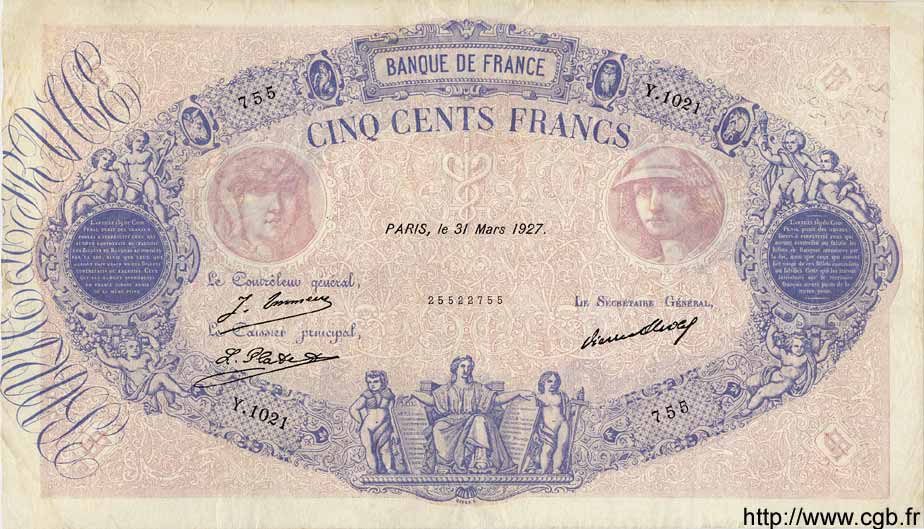 500 Francs BLEU ET ROSE FRANCE  1927 F.30.30 VF-