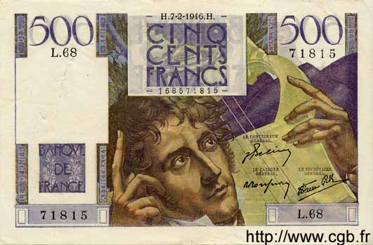 500 Francs CHATEAUBRIAND FRANKREICH  1946 F.34.04 fVZ