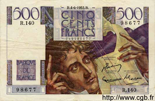 500 Francs CHATEAUBRIAND FRANCE  1953 F.34.12 VF - XF