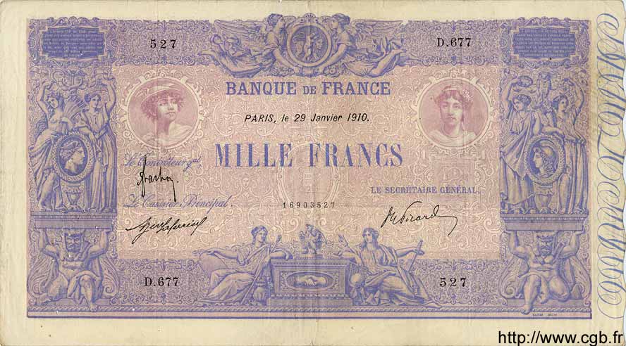 1000 Francs BLEU ET ROSE FRANKREICH  1910 F.36.24 S