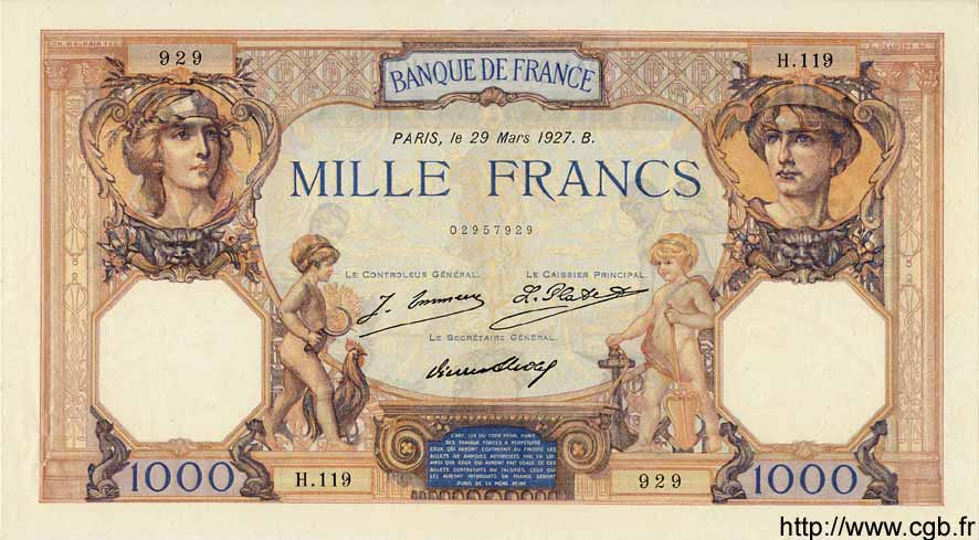 1000 Francs CÉRÈS ET MERCURE FRANCIA  1927 F.37.01 SPL