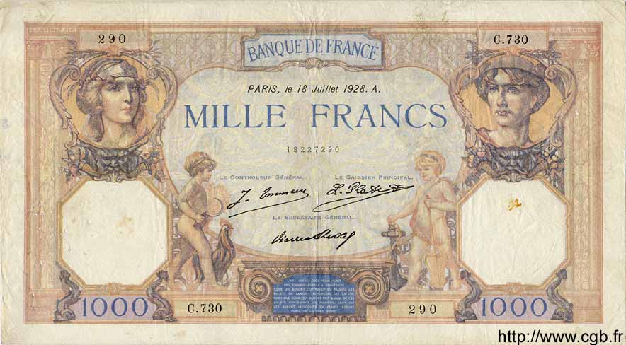 1000 Francs CÉRÈS ET MERCURE FRANCE  1928 F.37.02 F+