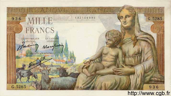 1000 Francs DÉESSE DÉMÉTER FRANKREICH  1943 F.40.23 fST+