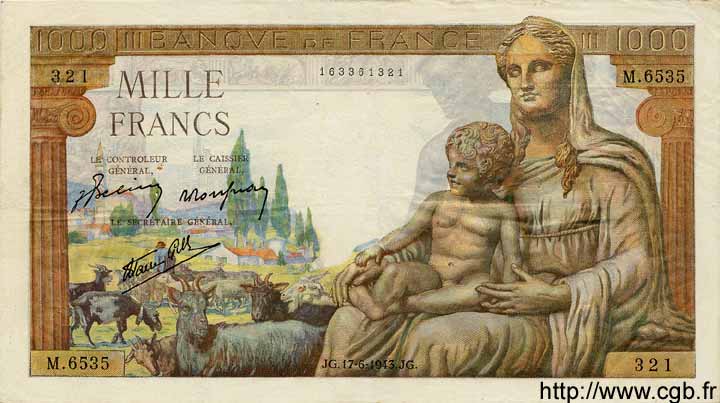 1000 Francs DÉESSE DÉMÉTER FRANCIA  1943 F.40.27 q.SPL