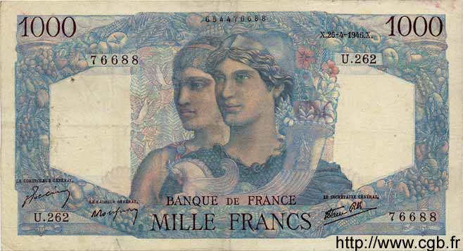 1000 Francs MINERVE ET HERCULE FRANCIA  1946 F.41.13 MB a BB
