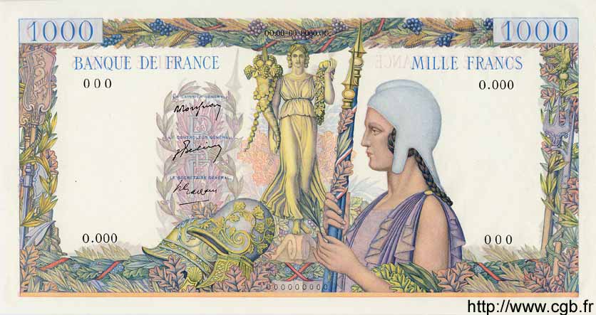1000 Francs aux TROPHÉES type 1947 FRANKREICH  1948 NE.1947.01a ST
