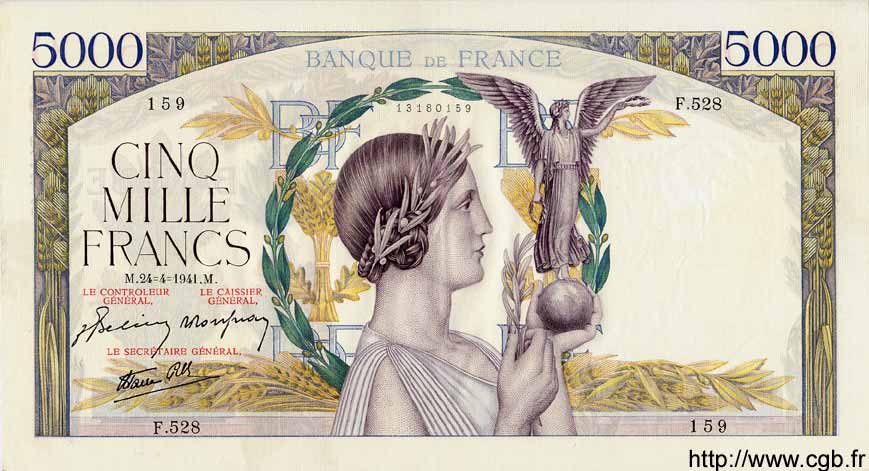 5000 Francs VICTOIRE Impression à plat FRANCIA  1941 F.46.20 MBC+