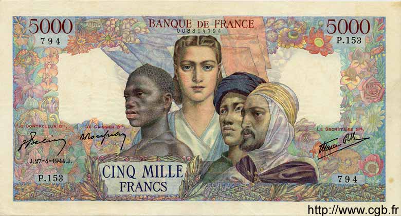 5000 Francs EMPIRE FRANCAIS FRANCIA  1944 F.47.07 q.SPL