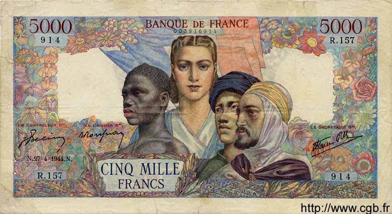 5000 Francs EMPIRE FRANCAIS FRANCIA  1944 F.47.07 BC