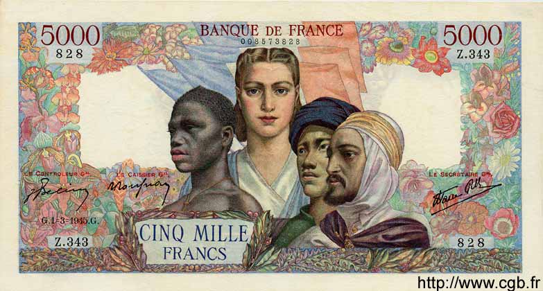5000 Francs EMPIRE FRANÇAIS FRANCE  1945 F.47.15 pr.SUP