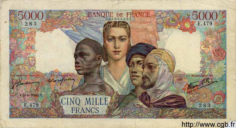 5000 Francs EMPIRE FRANCAIS FRANCIA  1945 F.47.20 RC a BC