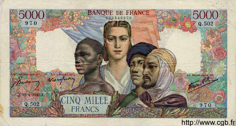 5000 Francs EMPIRE FRANÇAIS FRANCIA  1945 F.47.21 q.BB