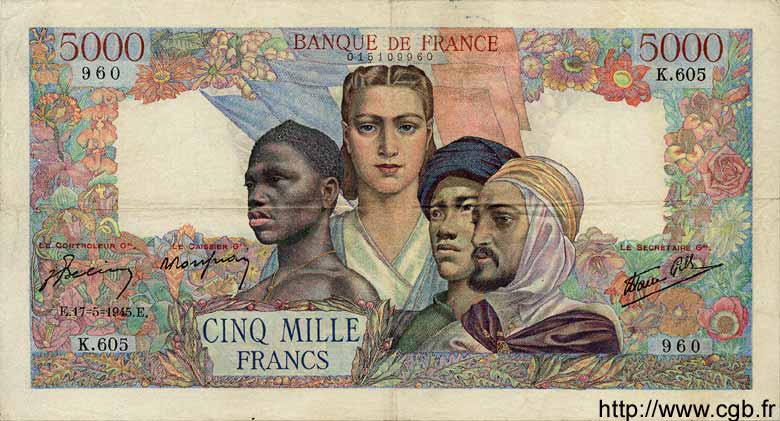 5000 Francs EMPIRE FRANCAIS FRANCIA  1945 F.47.26 BC+