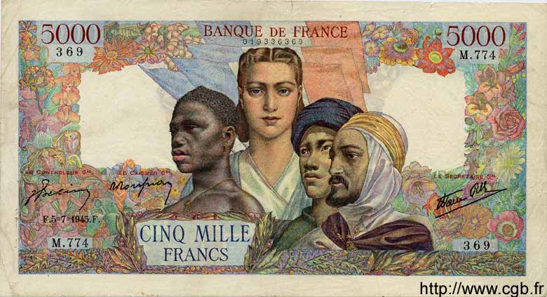 5000 Francs EMPIRE FRANÇAIS FRANCIA  1945 F.47.33 BC+