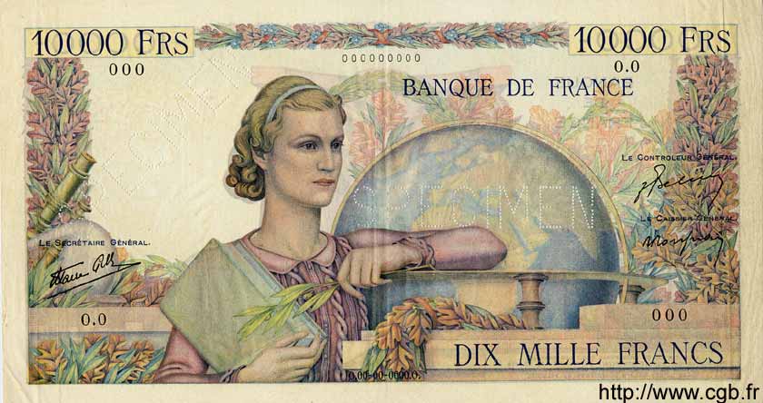 10000 Francs GÉNIE FRANÇAIS FRANCE  1945 F.50.01Sp XF