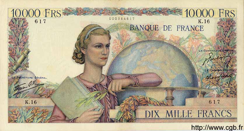 10000 Francs GÉNIE FRANÇAIS FRANCIA  1945 F.50.01 EBC
