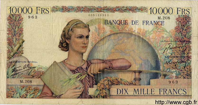10000 Francs GÉNIE FRANÇAIS FRANCIA  1946 F.50.09 MB