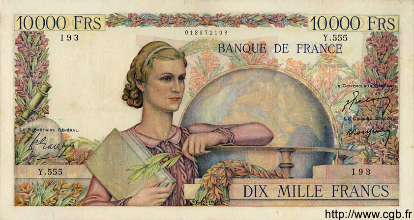 10000 Francs GÉNIE FRANÇAIS FRANCIA  1949 F.50.24 BB