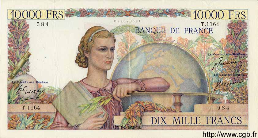 10000 Francs GÉNIE FRANÇAIS FRANCIA  1951 F.50.47 q.SPL