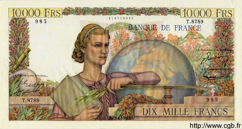 10000 Francs GÉNIE FRANÇAIS FRANCE  1955 F.50.74 AU-