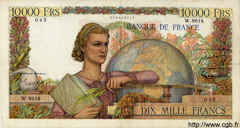 10000 Francs GÉNIE FRANÇAIS FRANCIA  1955 F.50.76 q.BB