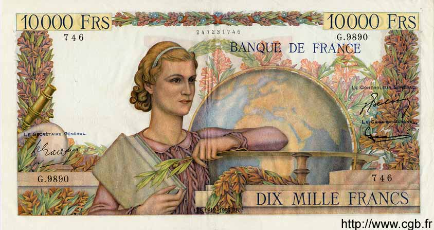 10000 Francs GÉNIE FRANÇAIS FRANCIA  1955 F.50.77 q.SPL a SPL