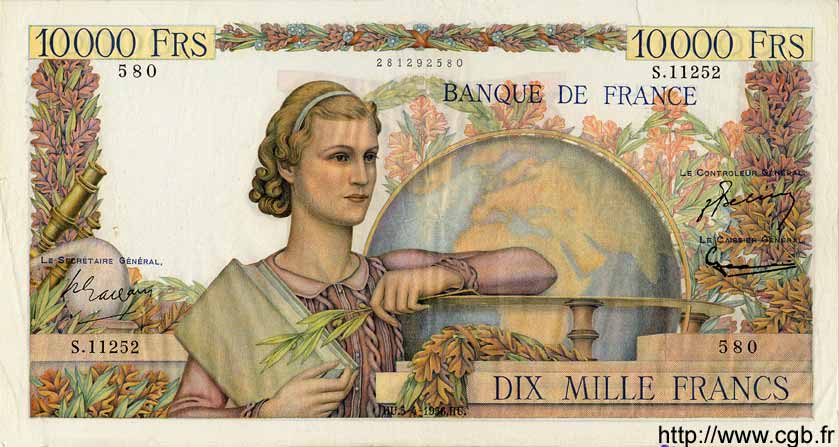 10000 Francs GÉNIE FRANÇAIS FRANCE  1956 F.50.80 TTB