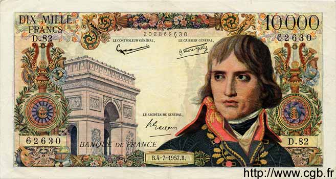 10000 Francs BONAPARTE FRANCIA  1957 F.51.09 BB