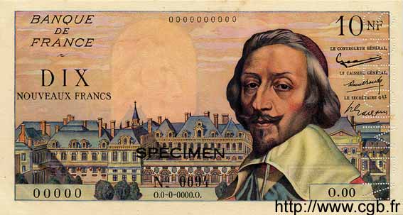 10 Nouveaux Francs RICHELIEU FRANCE  1959 F.57.01Spn UNC-