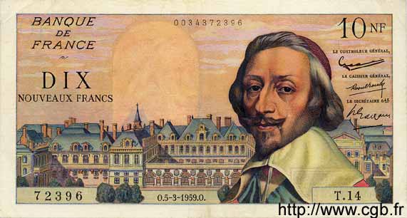 10 Nouveaux Francs RICHELIEU FRANCE  1959 F.57.01 TTB+