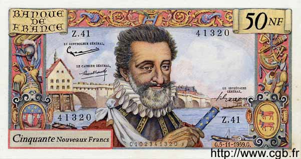 50 Nouveaux Francs HENRI IV FRANCE  1959 F.58.04 XF