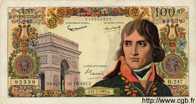 100 Nouveaux Francs BONAPARTE FRANCIA  1963 F.59.22 q.BB