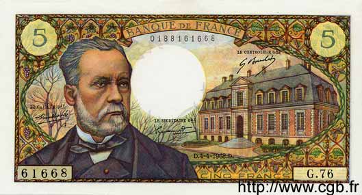 5 Francs PASTEUR FRANCE  1968 F.61.07 SPL