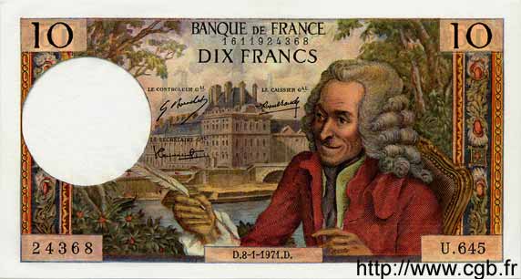 10 Francs VOLTAIRE FRANCIA  1971 F.62.48 q.FDC