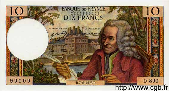 10 Francs VOLTAIRE FRANCE  1973 F.62.62 UNC-