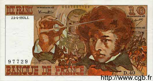 10 Francs BERLIOZ FRANCIA  1974 F.63.04 MBC+ a EBC