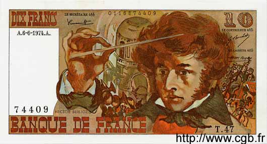 10 Francs BERLIOZ FRANKREICH  1974 F.63.05 ST