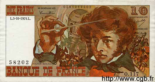 10 Francs BERLIOZ FRANKREICH  1974 F.63.07b VZ