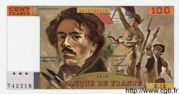 100 Francs DELACROIX modifié FRANKREICH  1979 F.69.02c fST+
