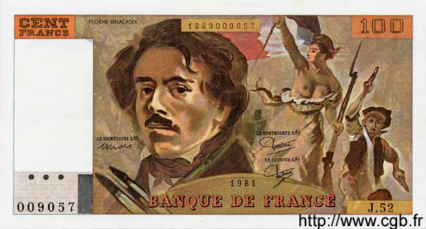100 Francs DELACROIX modifié FRANCE  1981 F.69.05 UNC
