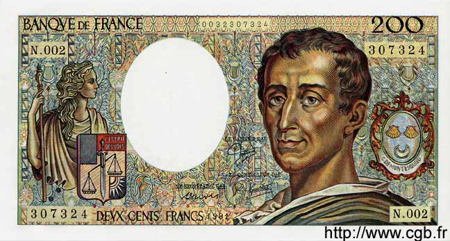 200 Francs MONTESQUIEU FRANCE  1981 F.70.01 pr.NEUF