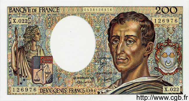 200 Francs MONTESQUIEU FRANCE  1984 F.70.04 UNC-