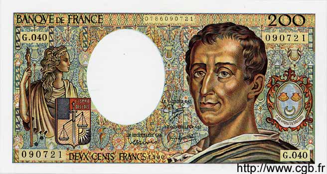 200 Francs MONTESQUIEU FRANCE  1986 F.70.06 UNC